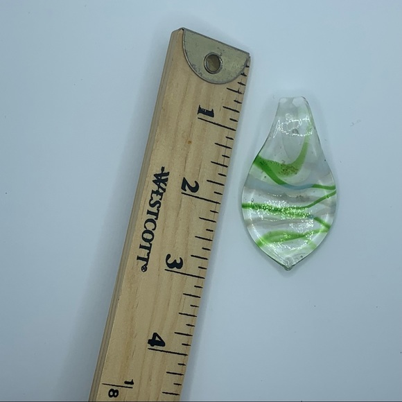 Vintage Beautiful art glass pendant Green Clear White Teardrop Shape - Picture 9 of 9